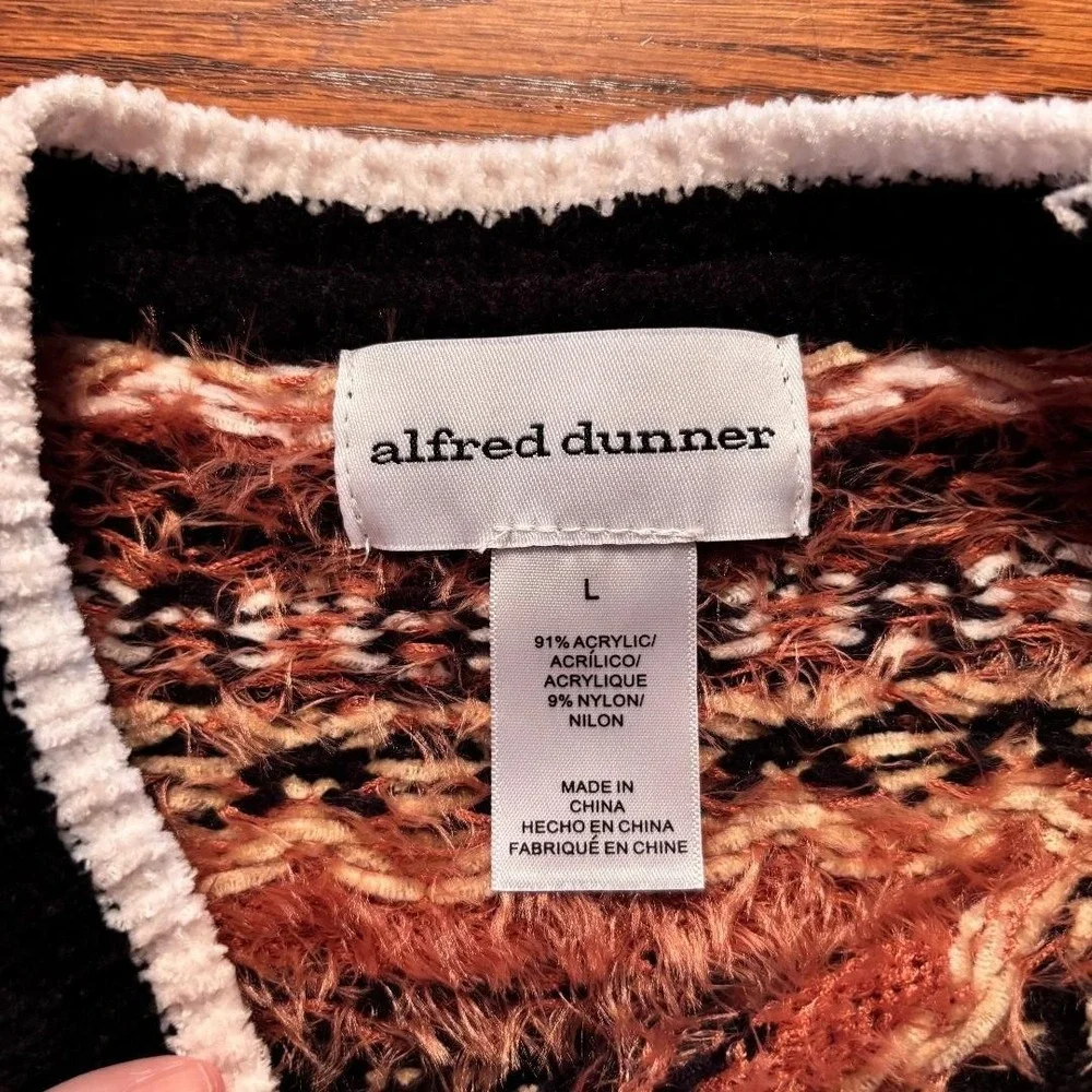 Alfred Dunner Sweater Pullover Crew Neck Black/Orange/Cream Women's‎ Size L